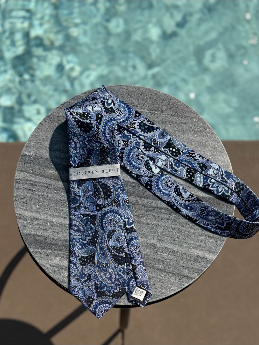 Geoffrey Beene Navy and Light Blue Paisley Silk Tie